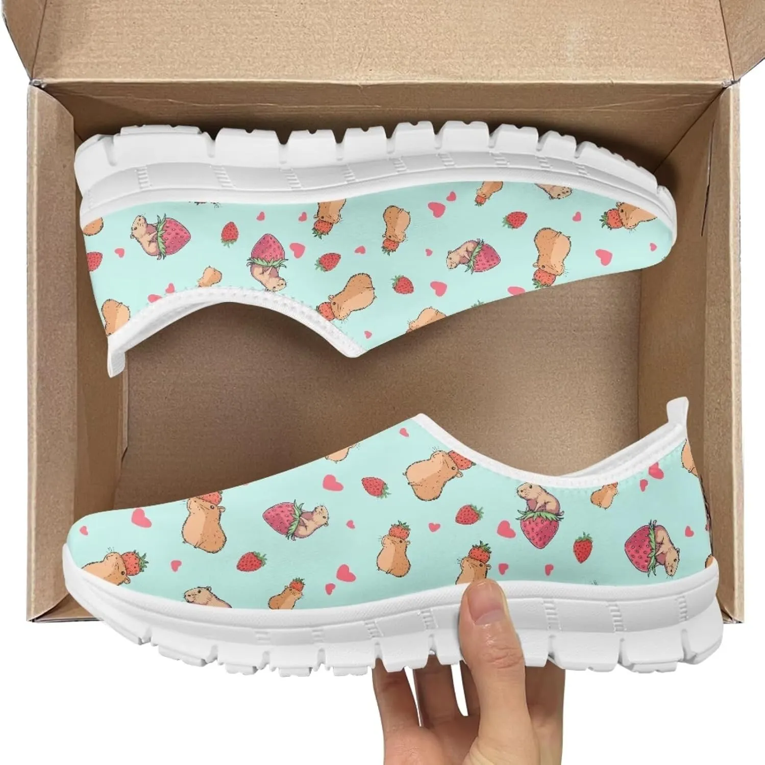 Jeiento Cute Capybara Slip On Shoes for Women Breathable Dressy Shoes Fashion Travel Shoes