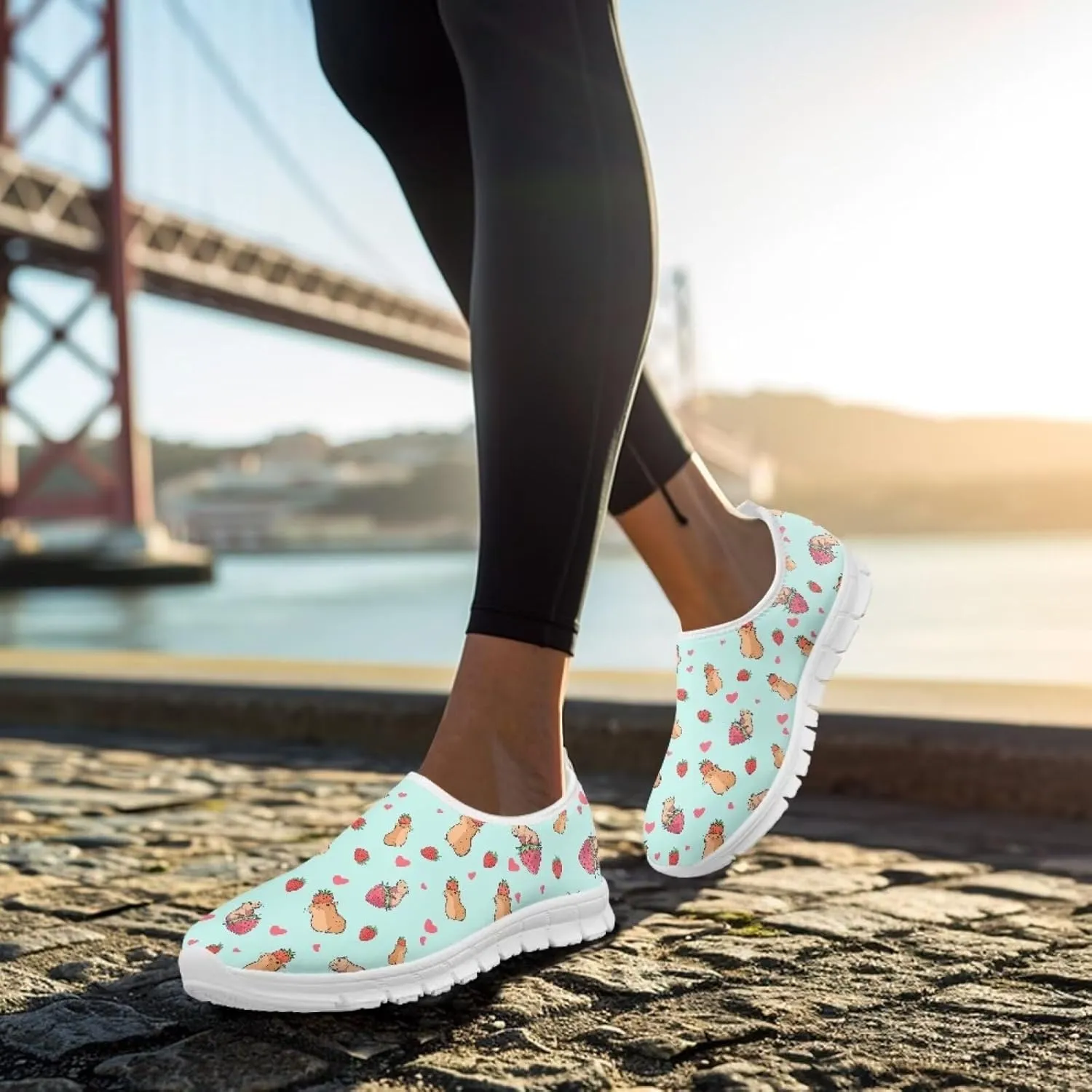 Jeiento Cute Capybara Slip On Shoes for Women Breathable Dressy Shoes Fashion Travel Shoes
