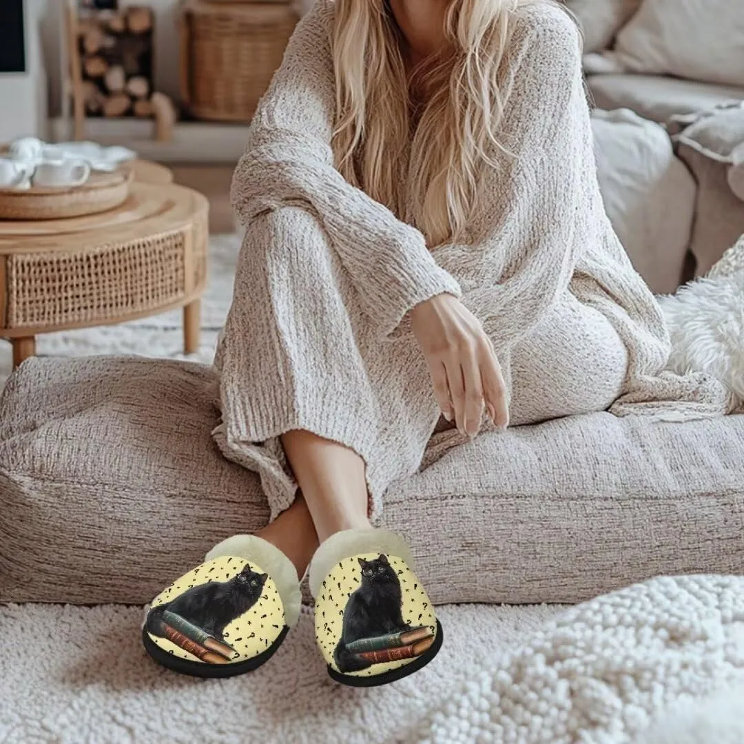 Jeiento Fuzzy Slippers for Women Cozy Memory Foam Scuff Slippers Adult Winter Indoor Slip On Closed Back Slipper Plus Cotton Slippers