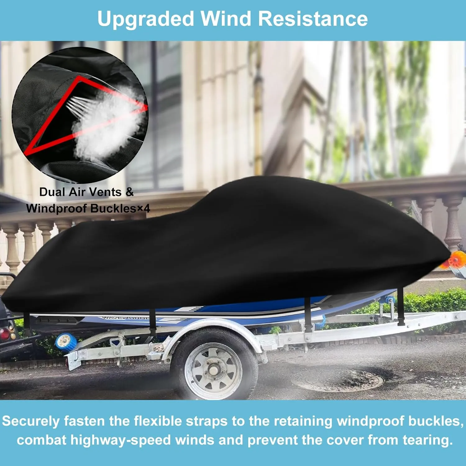 Jetski Waterproof Cover, Upgraded Heavy Duty 420D 3 Seater Jet Ski Cover with 2 Air Vent Marine Grade UV Resistant for Seadoo,Yamaha, Kawasaki,Waverunner Polaris from 136" to 145"(Silver Black)