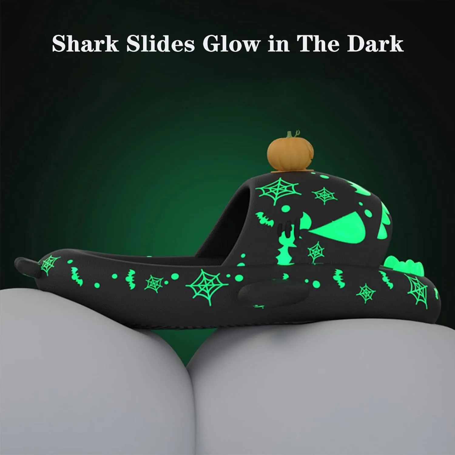 Jfxgjuv Luminous Shark Slippers, Spooky Shark Slides, Angler Fish Slides Glow in The Dark Halloween Christmas Shark Slides Soft Non-Slip Beach Pool Shower Shoes