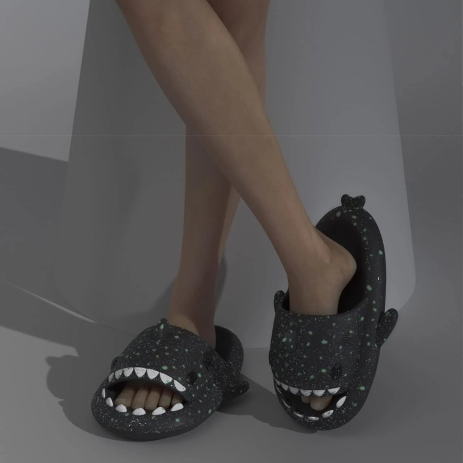 Jfxgjuv Luminous Shark Slippers, Spooky Shark Slides, Angler Fish Slides Glow in The Dark Halloween Christmas Shark Slides Soft Non-Slip Beach Pool Shower Shoes