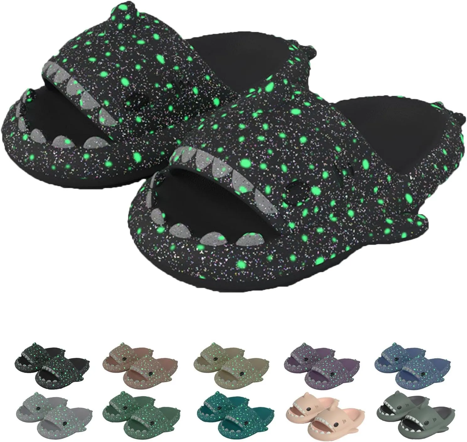 Jfxgjuv Luminous Shark Slippers, Spooky Shark Slides, Angler Fish Slides Glow in The Dark Halloween Christmas Shark Slides Soft Non-Slip Beach Pool Shower Shoes