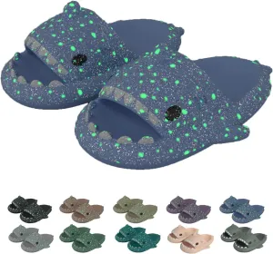 Jfxgjuv Luminous Shark Slippers, Spooky Shark Slides, Angler Fish Slides Glow in The Dark Halloween Christmas Shark Slides Soft Non-Slip Beach Pool Shower Shoes