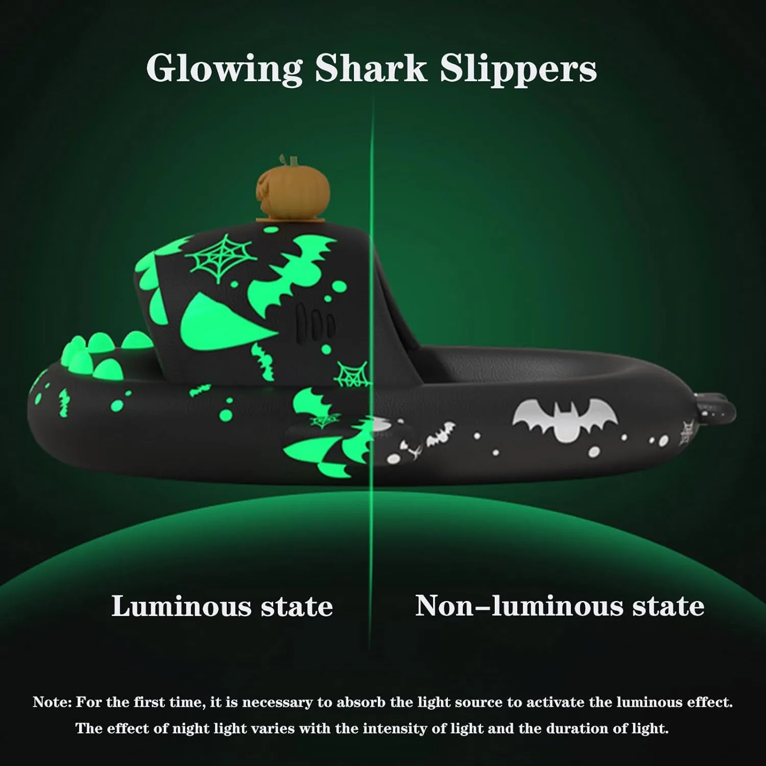 Jfxgjuv Luminous Shark Slippers, Spooky Shark Slides, Angler Fish Slides Glow in The Dark Halloween Christmas Shark Slides Soft Non-Slip Beach Pool Shower Shoes