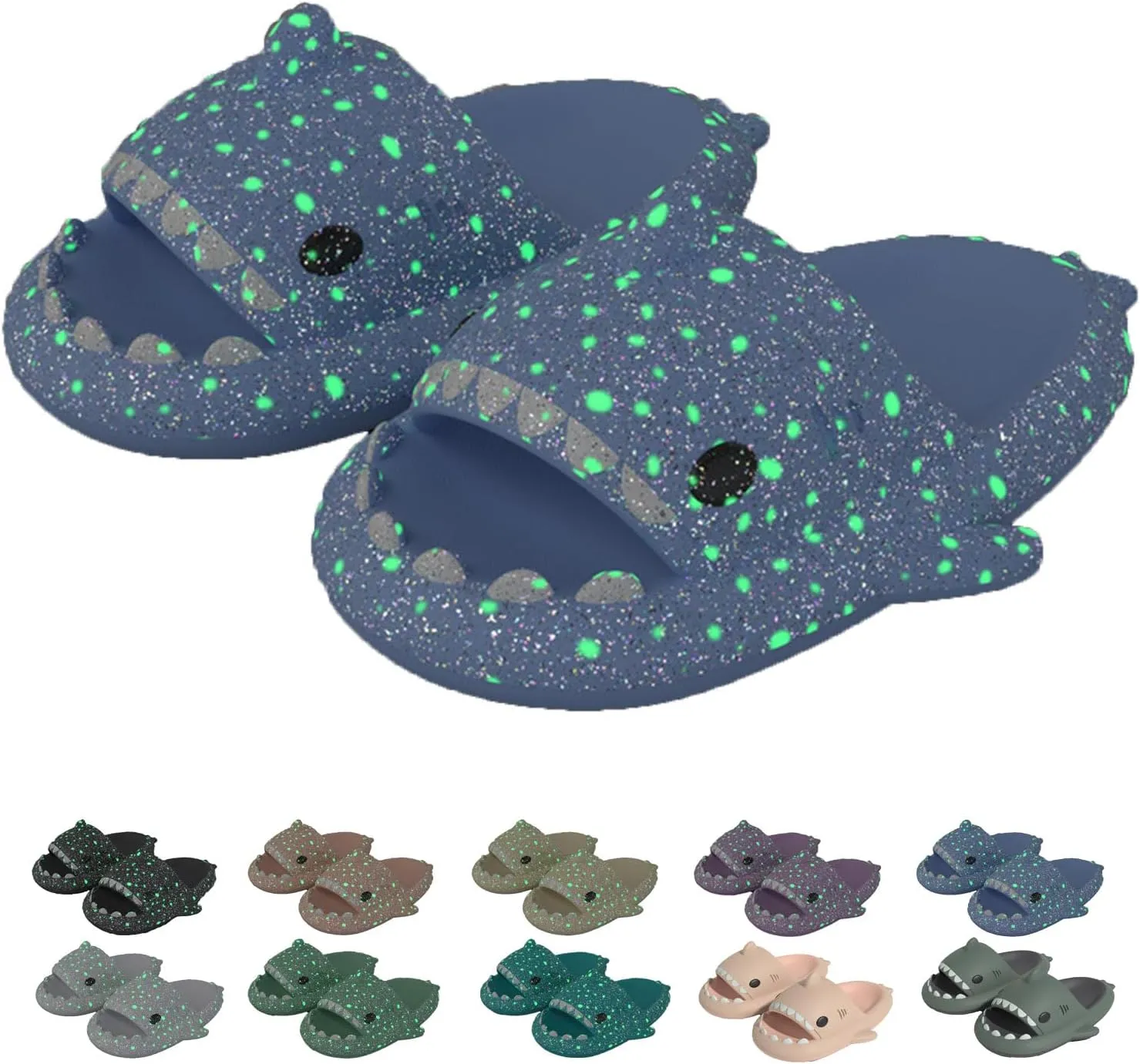 Jfxgjuv Luminous Shark Slippers, Spooky Shark Slides, Angler Fish Slides Glow in The Dark Halloween Christmas Shark Slides Soft Non-Slip Beach Pool Shower Shoes