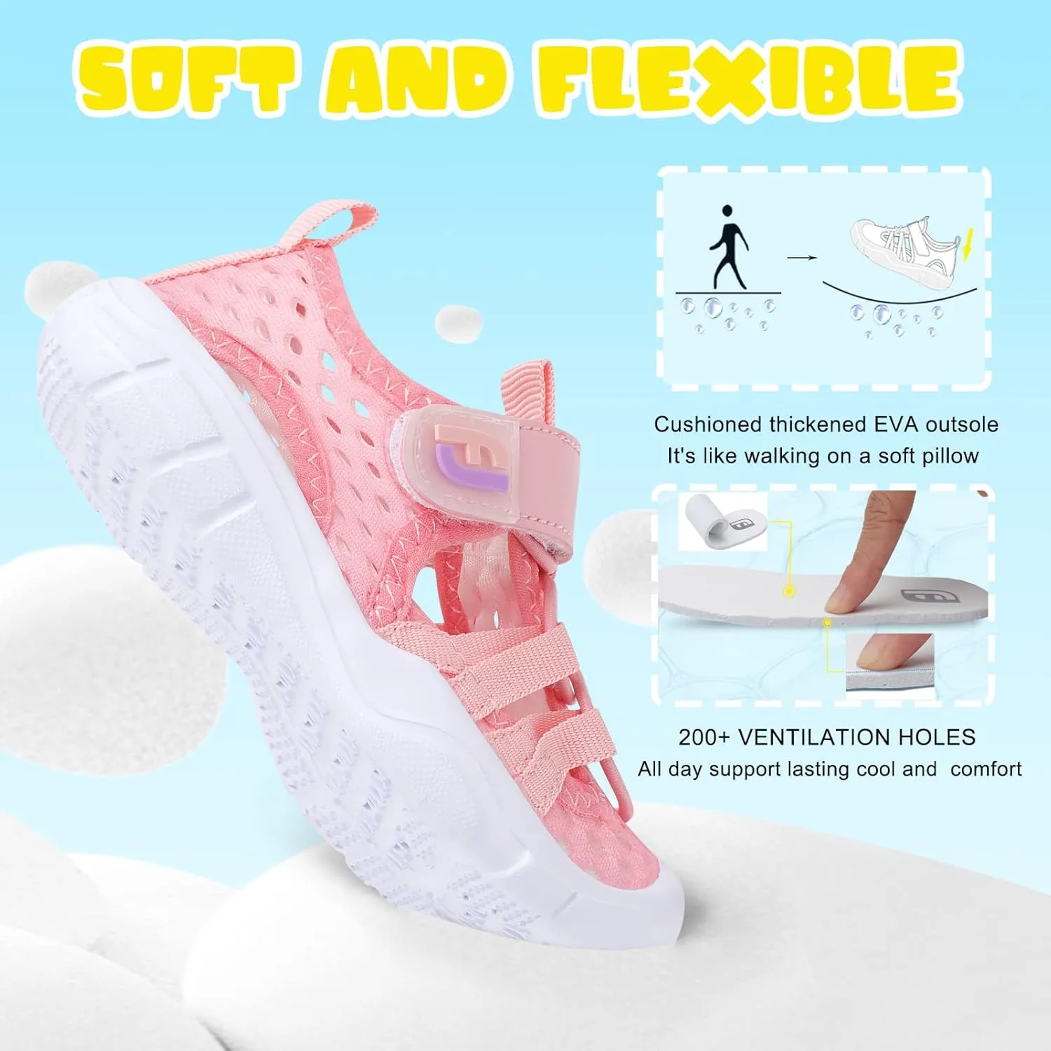 JOINFREE Toddler Boys Girls Water Shoes Breathable Qucik Dry Sport Beach Sandals Lightweight Barefoot Flexible