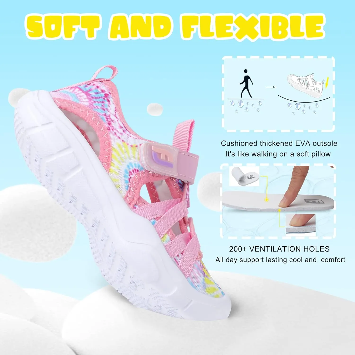 JOINFREE Toddler Boys Girls Water Shoes Breathable Qucik Dry Sport Beach Sandals Lightweight Barefoot Flexible