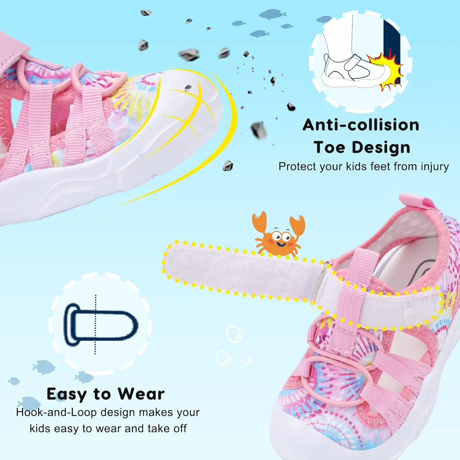 JOINFREE Toddler Boys Girls Water Shoes Breathable Qucik Dry Sport Beach Sandals Lightweight Barefoot Flexible