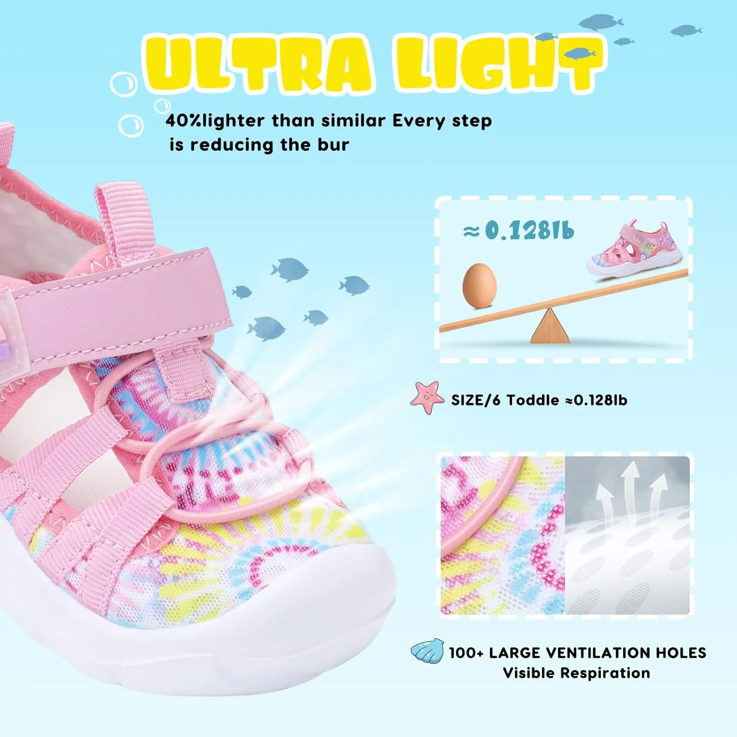 JOINFREE Toddler Boys Girls Water Shoes Breathable Qucik Dry Sport Beach Sandals Lightweight Barefoot Flexible