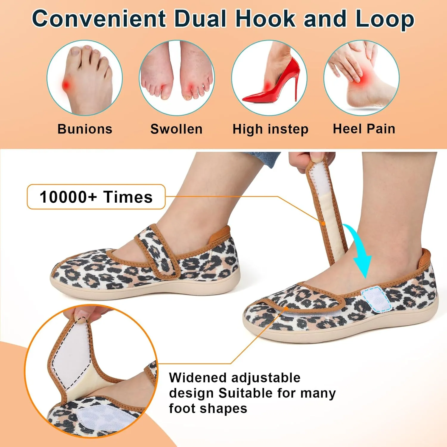 JOINFREE Womens Wide Diabetic Slippers Adjustable Comfort House Shoes Extra Wide Width Edema Swollen Arthritis Bedroom Slipper Indoor Outdoor