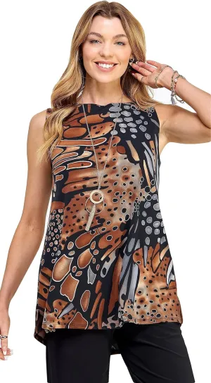 Jostar Women's Sleeveless Tank Top - Boat Neck Print Casual Soft T Shirts Blouse