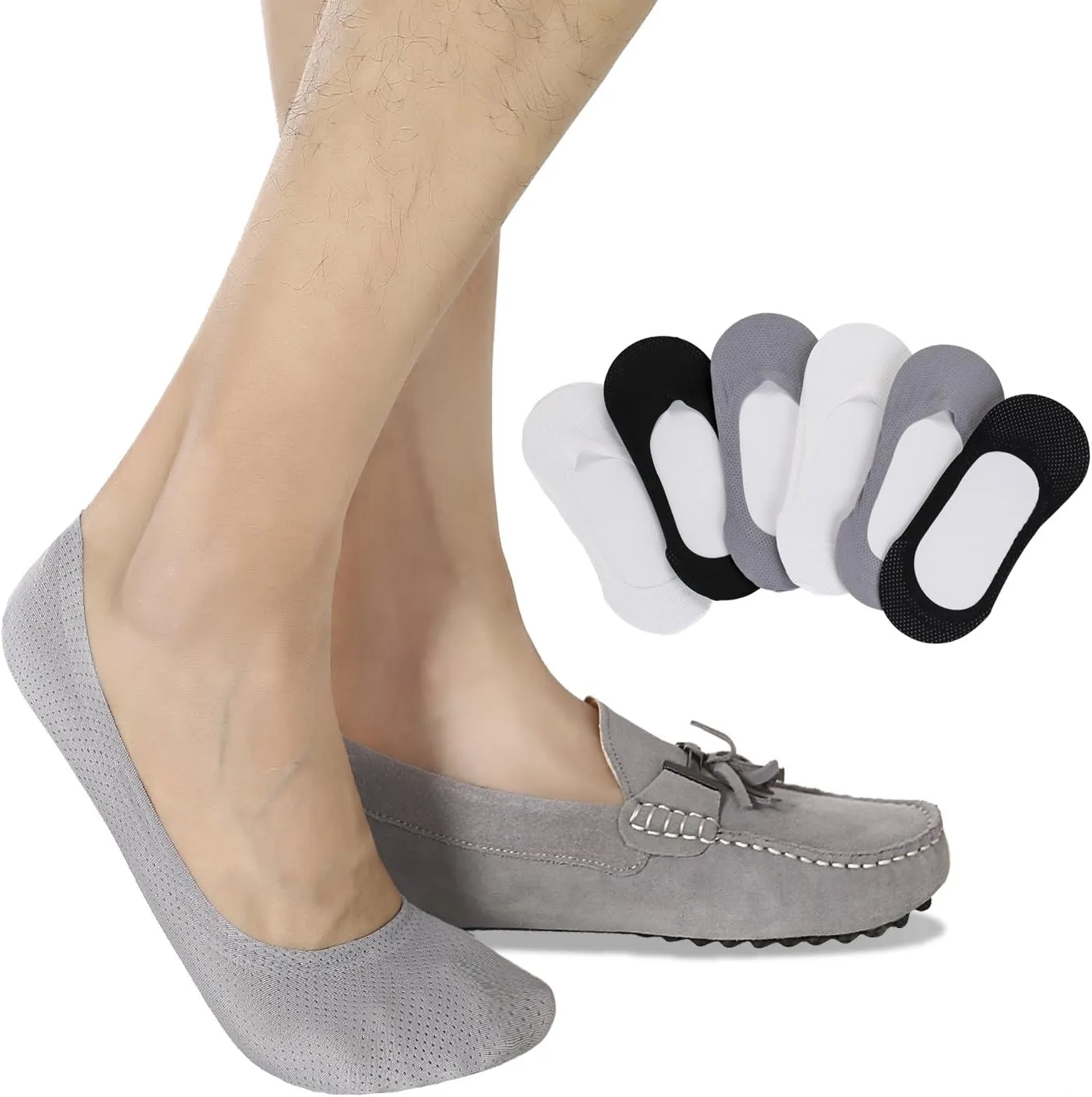 Joulli Mens No Show Socks Non-Slip Grips Casual Low Cut Boat Sock 6 Pack