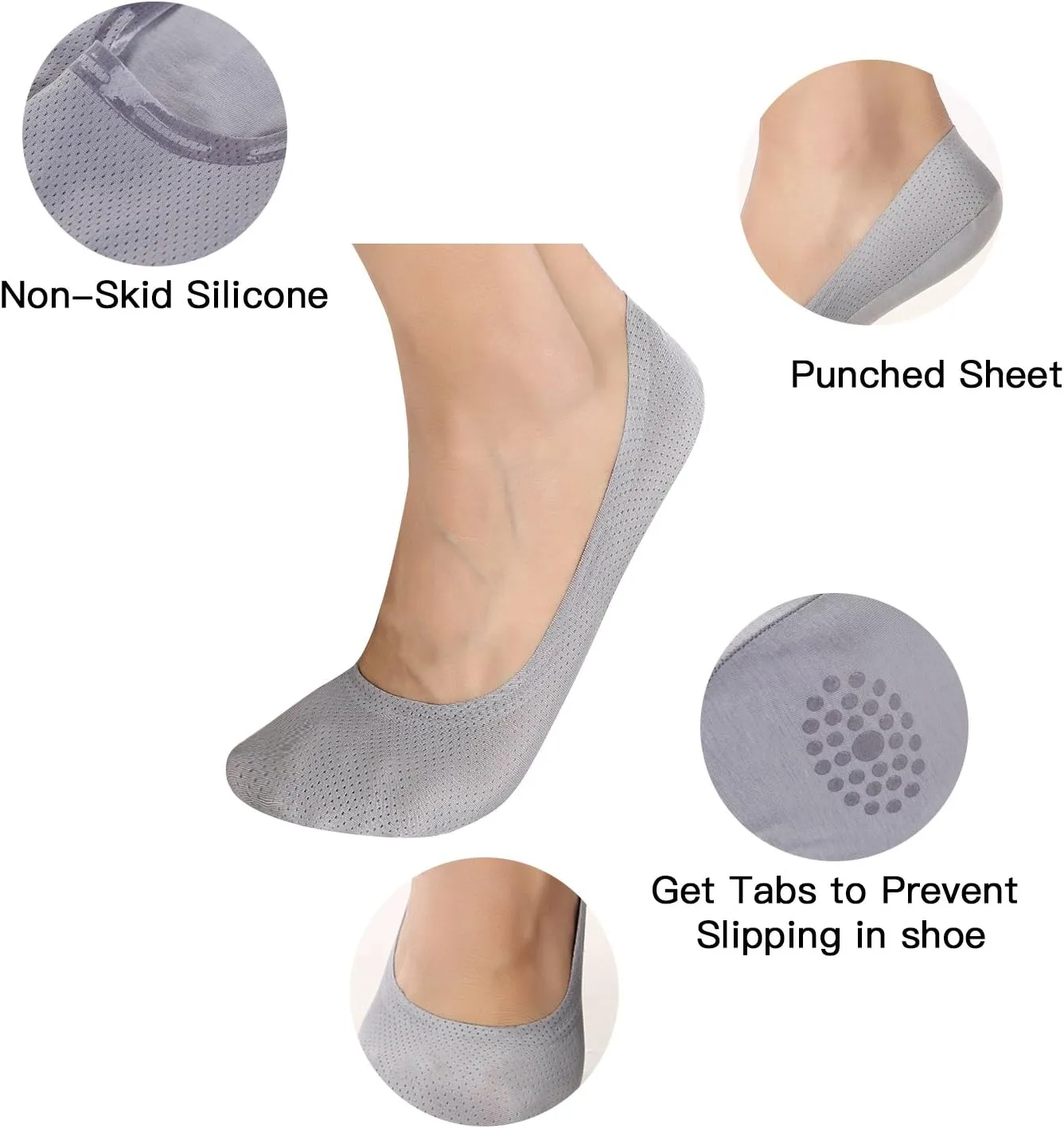 Joulli Mens No Show Socks Non-Slip Grips Casual Low Cut Boat Sock 6 Pack
