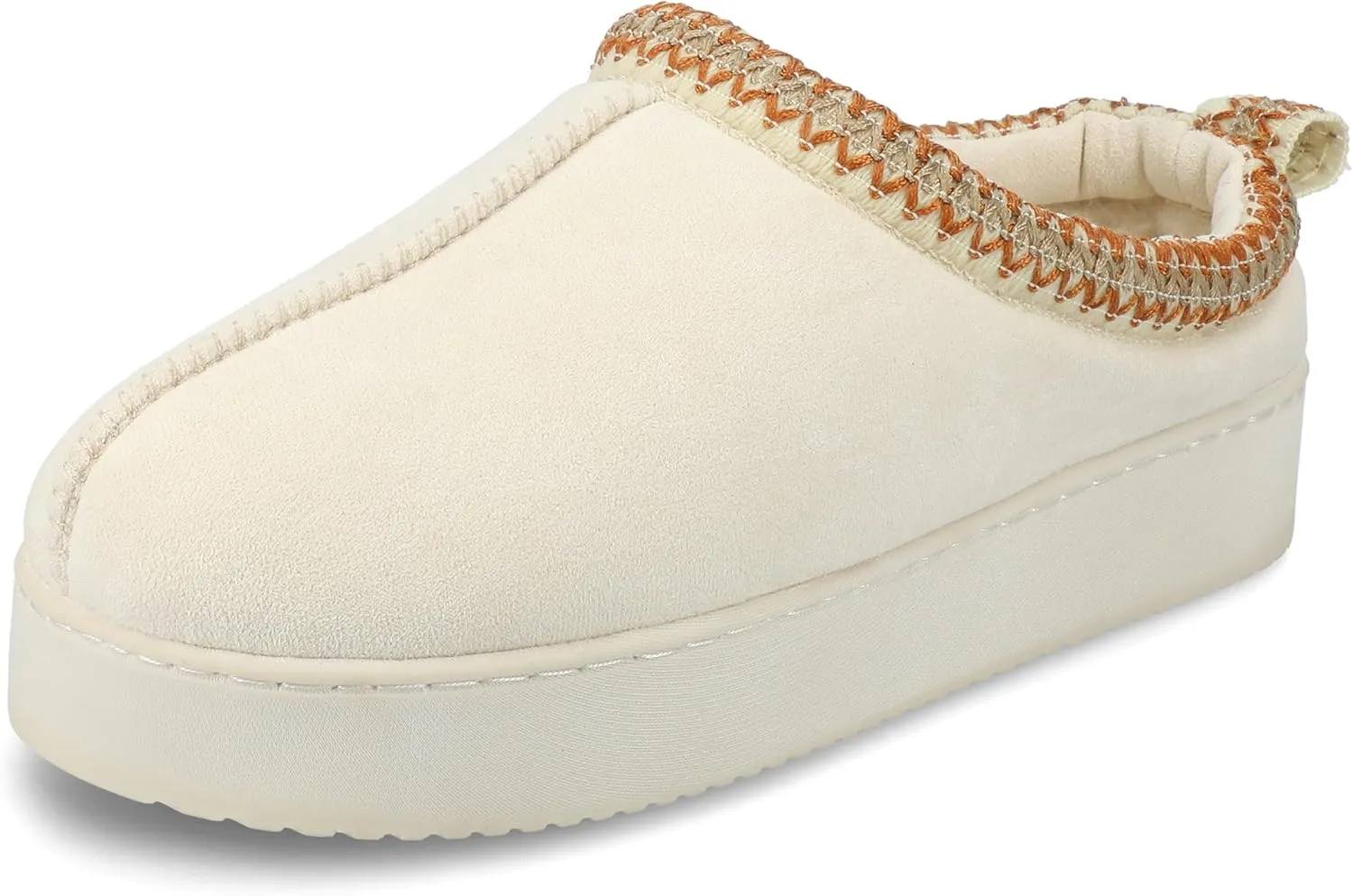 Journee Collection Womens Connway Center Seam Fur Lined Embroidered Slipper Slip On Cushioned Clog with Durable Platform Sole Cream L(9-10) Medium WOMENS US