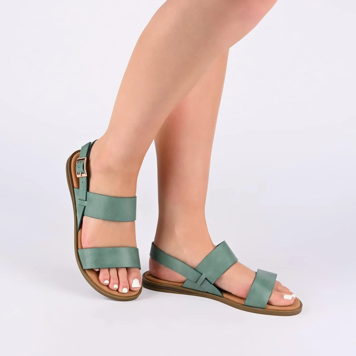 Journee Womens and Lavine Multi Strap Flat Sandals