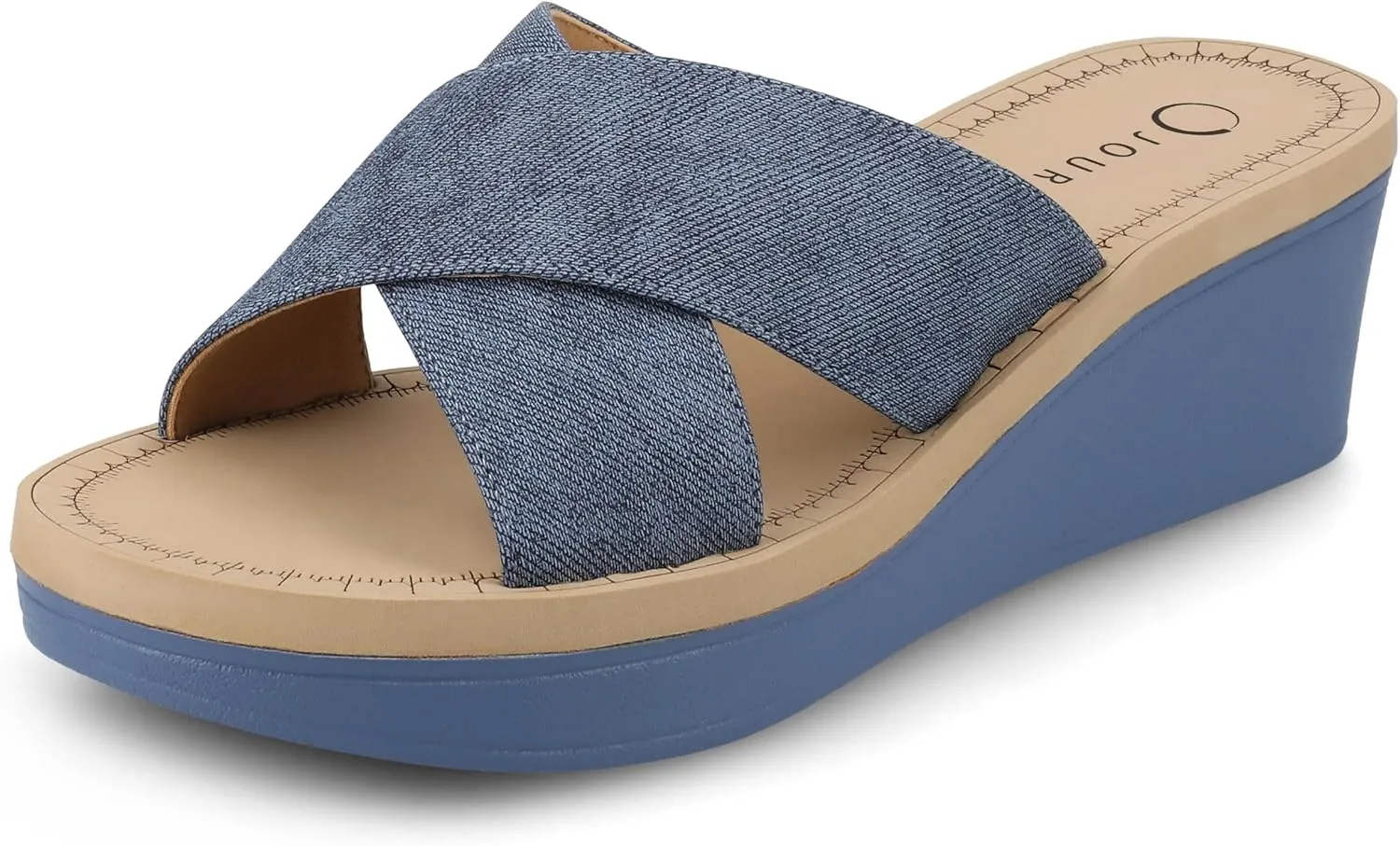 Journee Womens cushioned footbed Faux Leather Sandals Wedge Sandals Biara Crossover Straps Open Toe