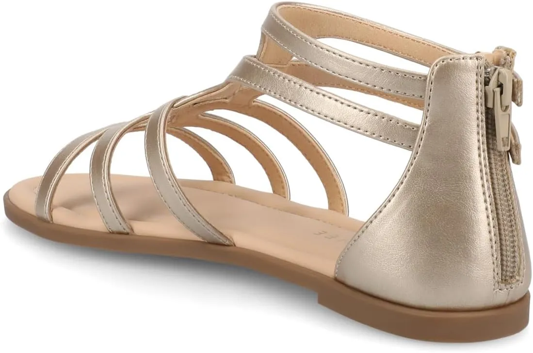 Journee Womens cushioned footbeds Genneva Gladiator Sandal flat sole ankle bucke multi strap open toe