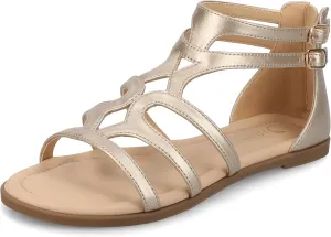 Journee Womens cushioned footbeds Genneva Gladiator Sandal flat sole ankle bucke multi strap open toe