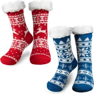 JOYIN 2 PCS Christmas Slipper Socks Fleece Fuzzy Soft Crew Socks for Women Winter Christmas Party Gifts