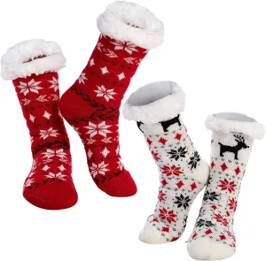 JOYIN 2 PCS Christmas Slipper Socks Fleece Fuzzy Soft Crew Socks for Women Winter Christmas Party Gifts