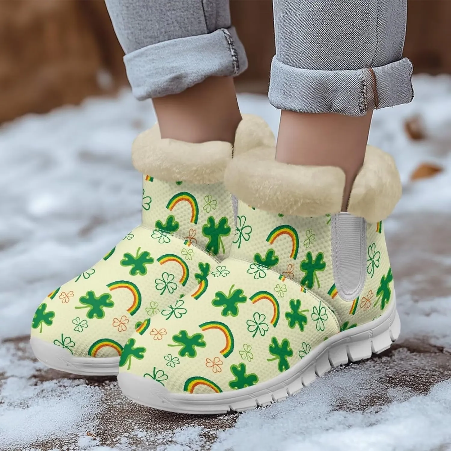 JoyLamoria Unisex Winter Snow Boots Non Slip Ankle Boots Slip On Comfy Walking Boots Foot Wear Arch Support