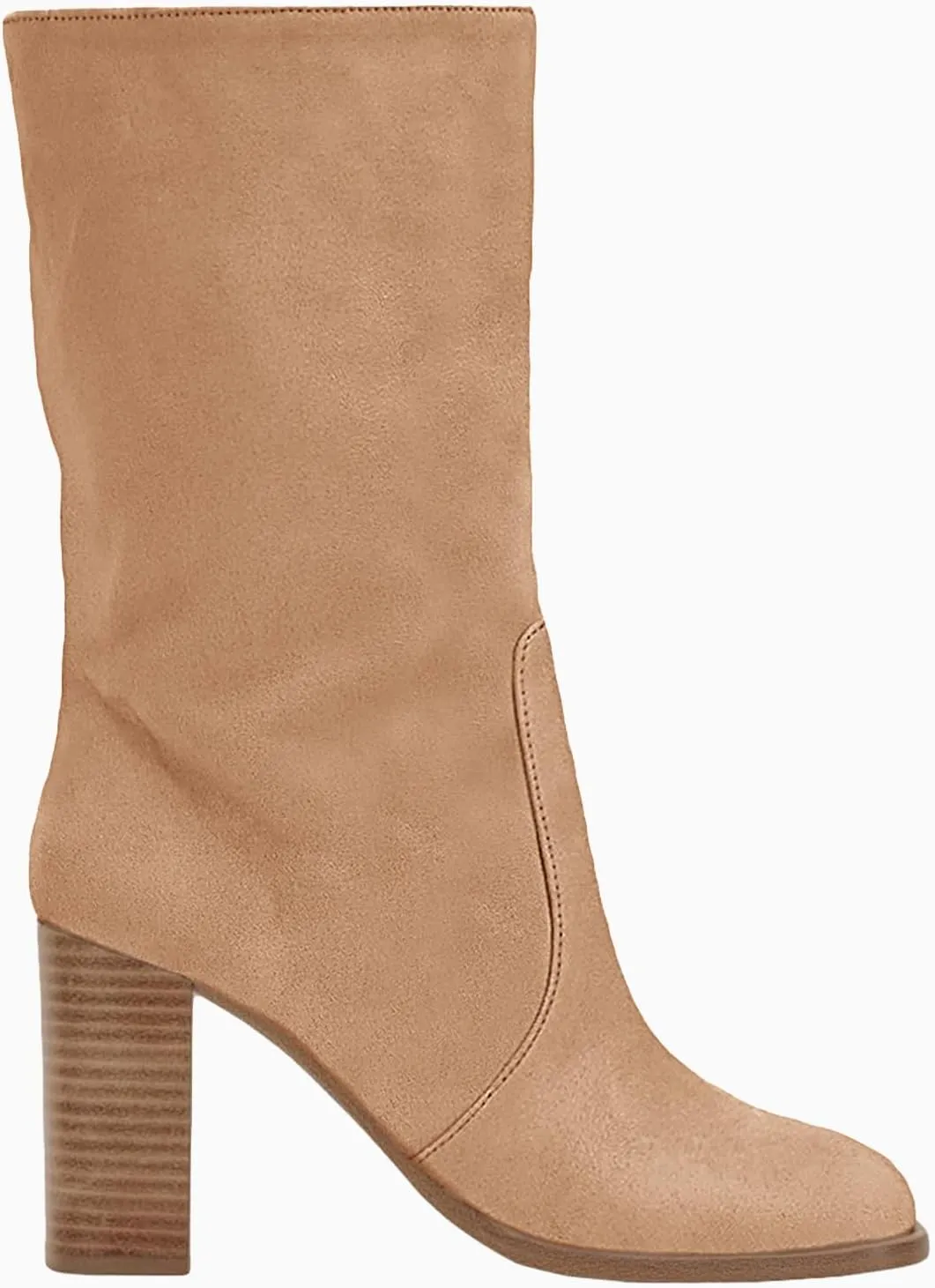 Juliet Holy Women’s Mid-calf Boots Chunky Stacked Heel Square Toe Side Zipper Slip-on Suede Winter Booties