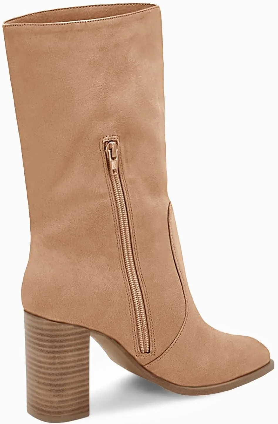 Juliet Holy Women’s Mid-calf Boots Chunky Stacked Heel Square Toe Side Zipper Slip-on Suede Winter Booties