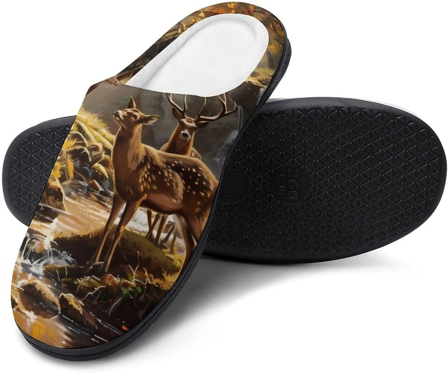 Jungle Hunting Deer Autumn Stream Casual Mens Slippers Warm Soft Comfy Slip On House Shoes Indoor Outdoor