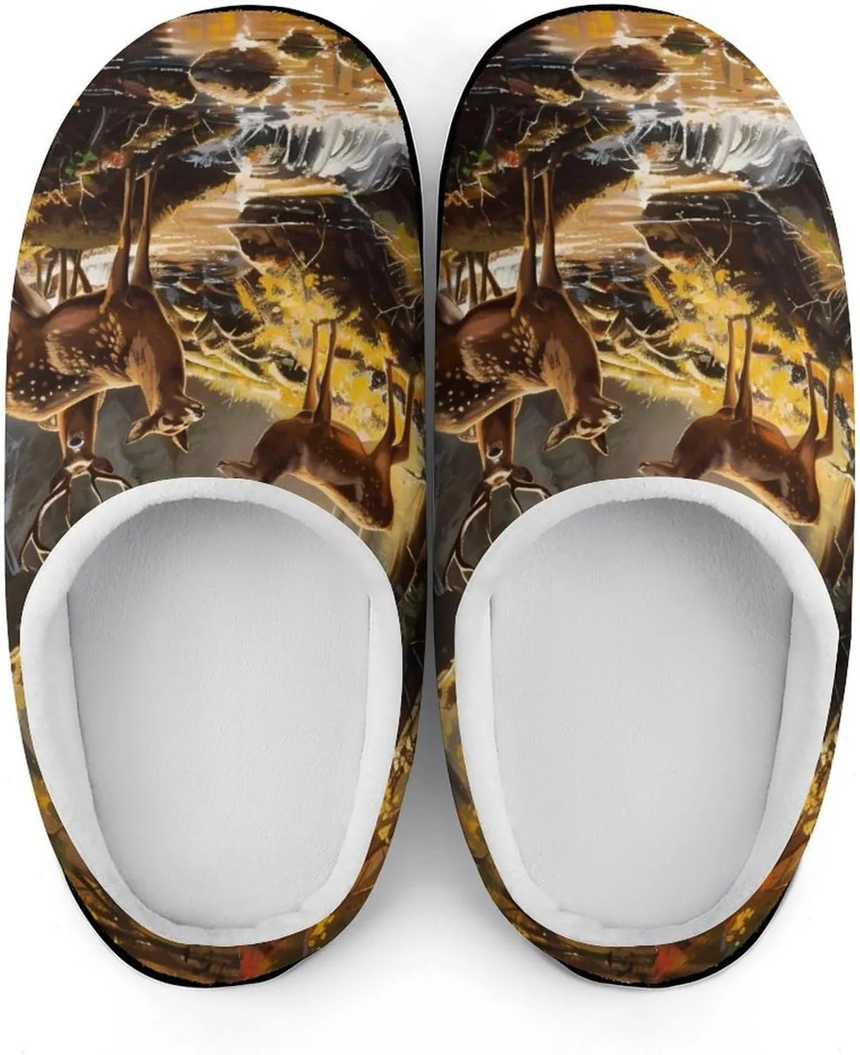 Jungle Hunting Deer Autumn Stream Casual Mens Slippers Warm Soft Comfy Slip On House Shoes Indoor Outdoor