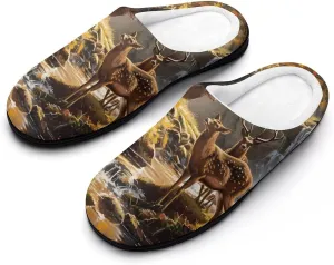 Jungle Hunting Deer Autumn Stream Casual Mens Slippers Warm Soft Comfy Slip On House Shoes Indoor Outdoor