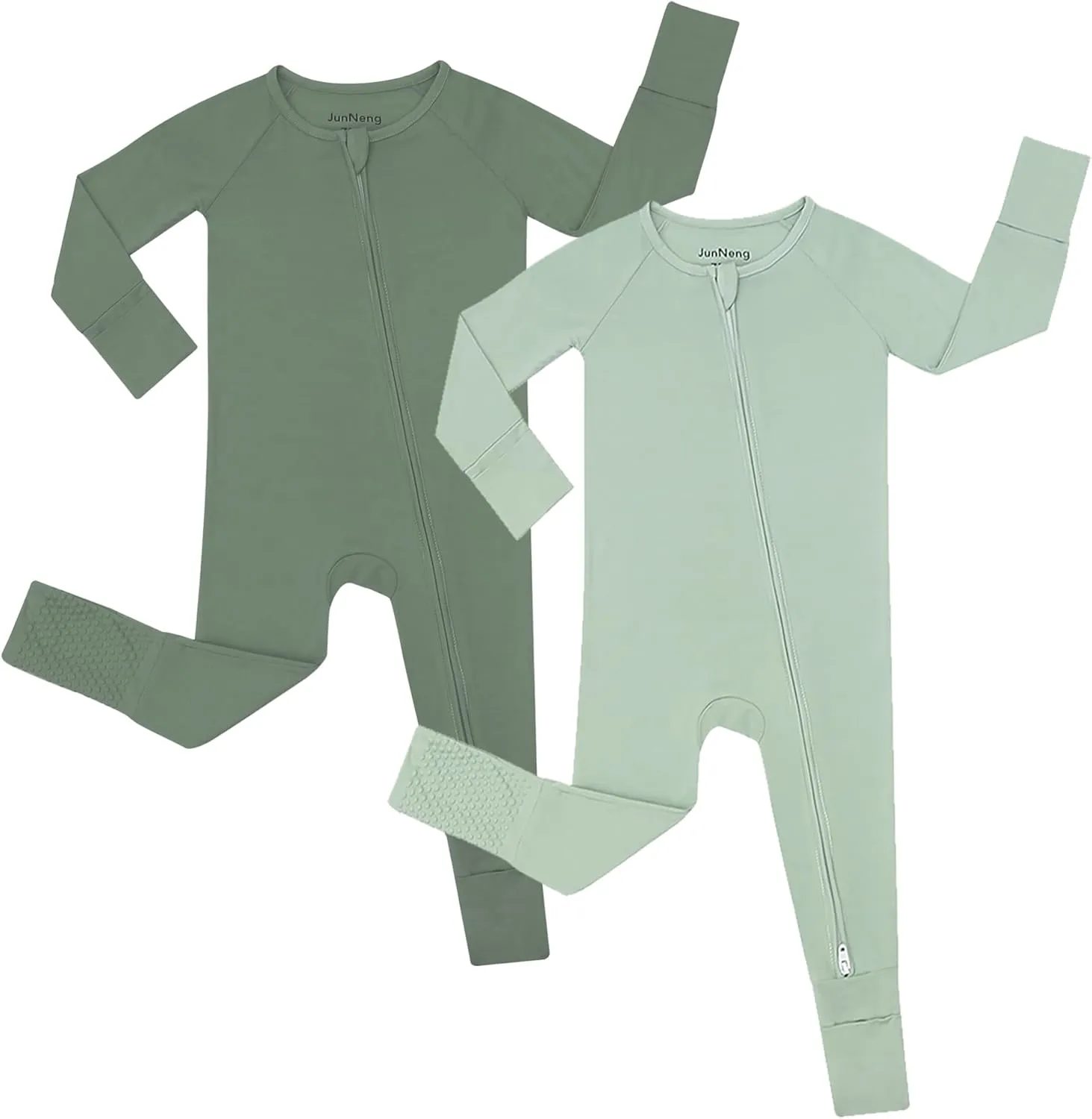 JunNeng Rayon of Bamboo Baby Sleeper with Mittens Cuffts Feet & Non-Slip Design, 2 Way Zipper Pjs Sleep'N Play Romper