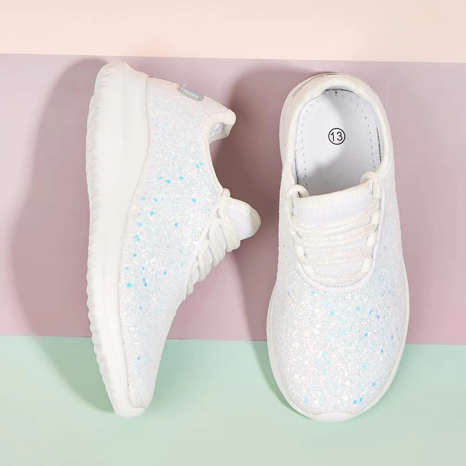 K KIP WOK Girls Glitter Sneakers Sparkle Slip On Walking Shoes for Kids/Children Breathable Running Sneakers
