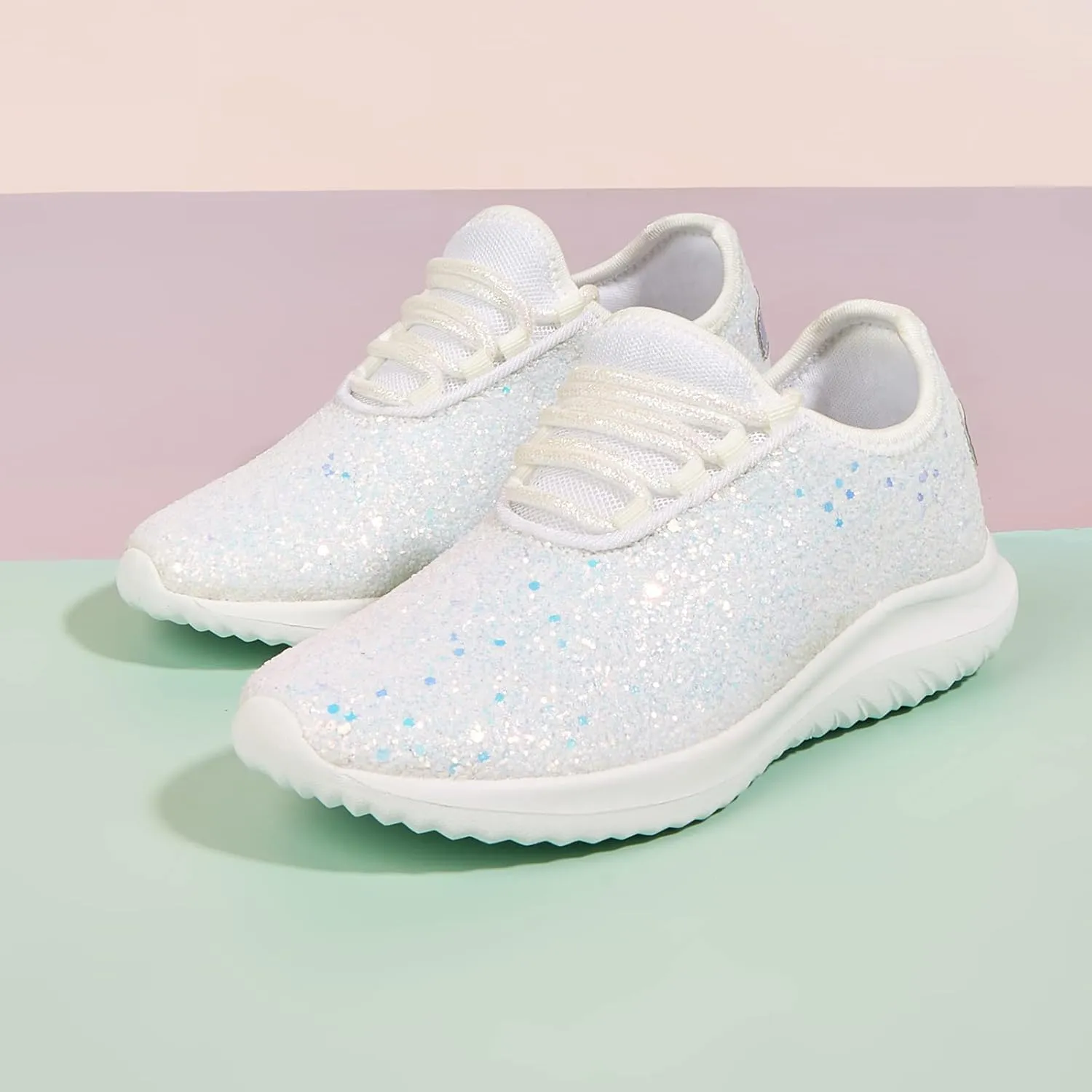 K KIP WOK Girls Glitter Sneakers Sparkle Slip On Walking Shoes for Kids/Children Breathable Running Sneakers