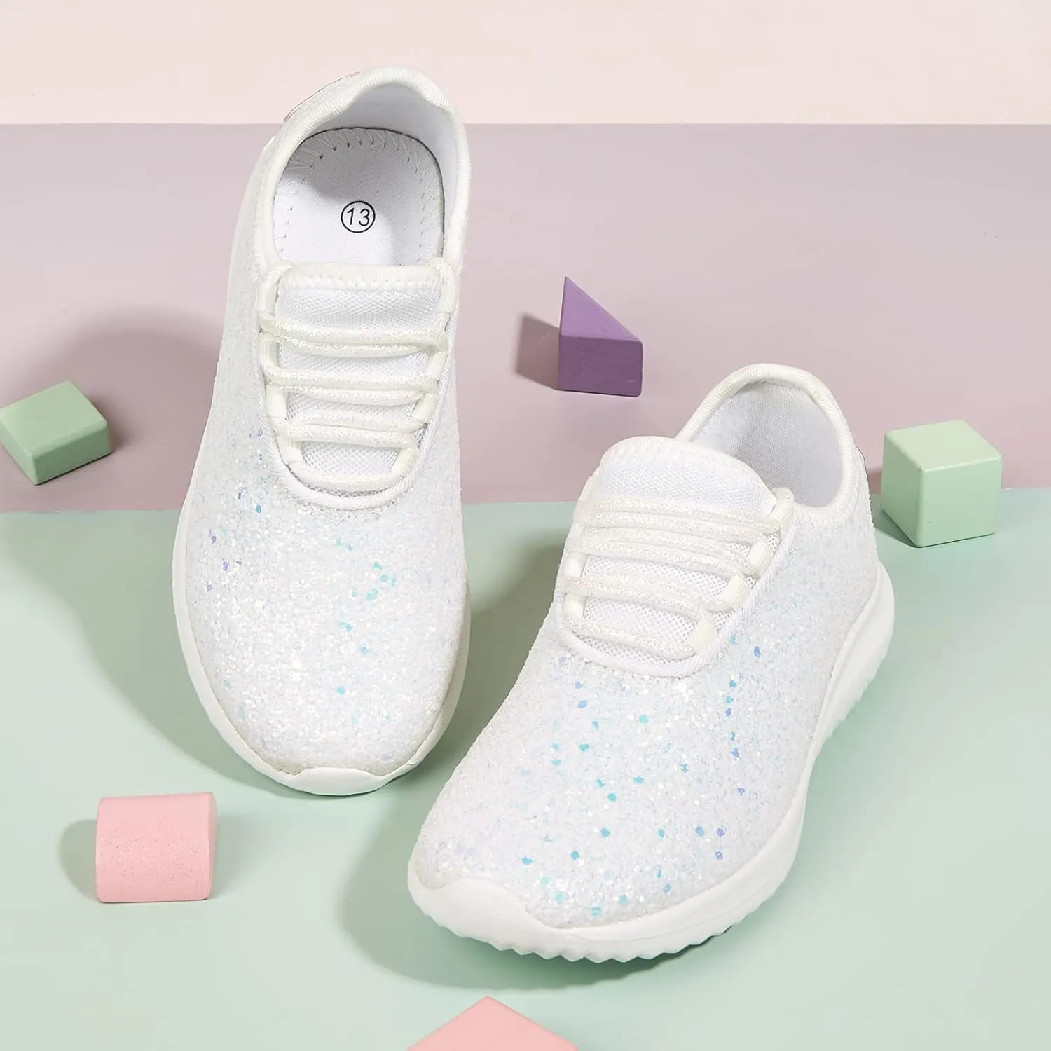 K KIP WOK Girls Glitter Sneakers Sparkle Slip On Walking Shoes for Kids/Children Breathable Running Sneakers