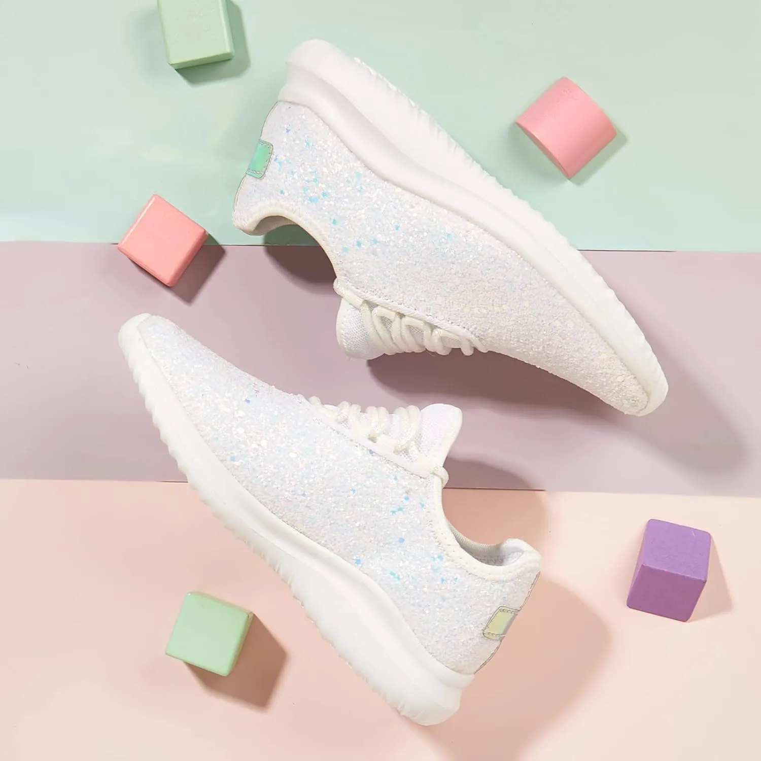 K KIP WOK Girls Glitter Sneakers Sparkle Slip On Walking Shoes for Kids/Children Breathable Running Sneakers