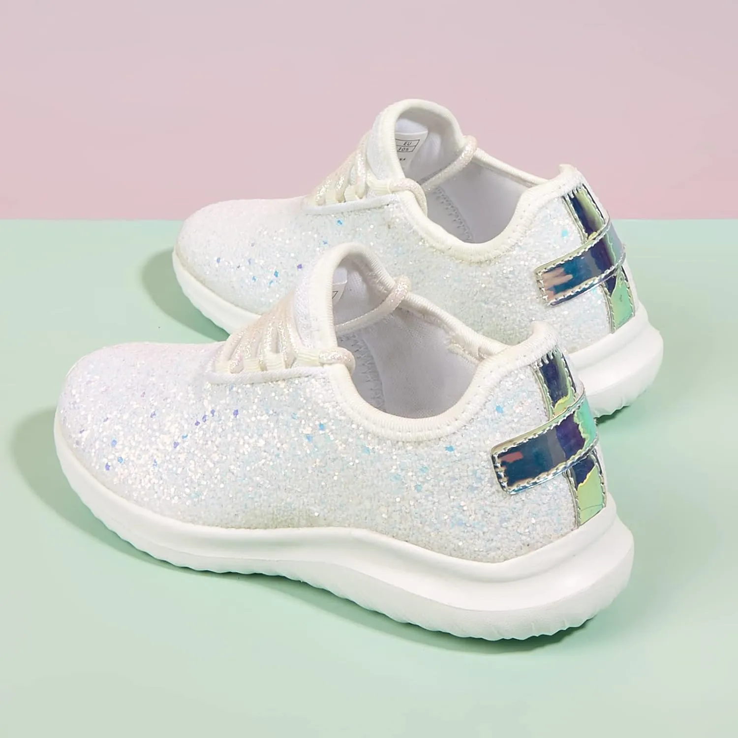 K KIP WOK Girls Glitter Sneakers Sparkle Slip On Walking Shoes for Kids/Children Breathable Running Sneakers