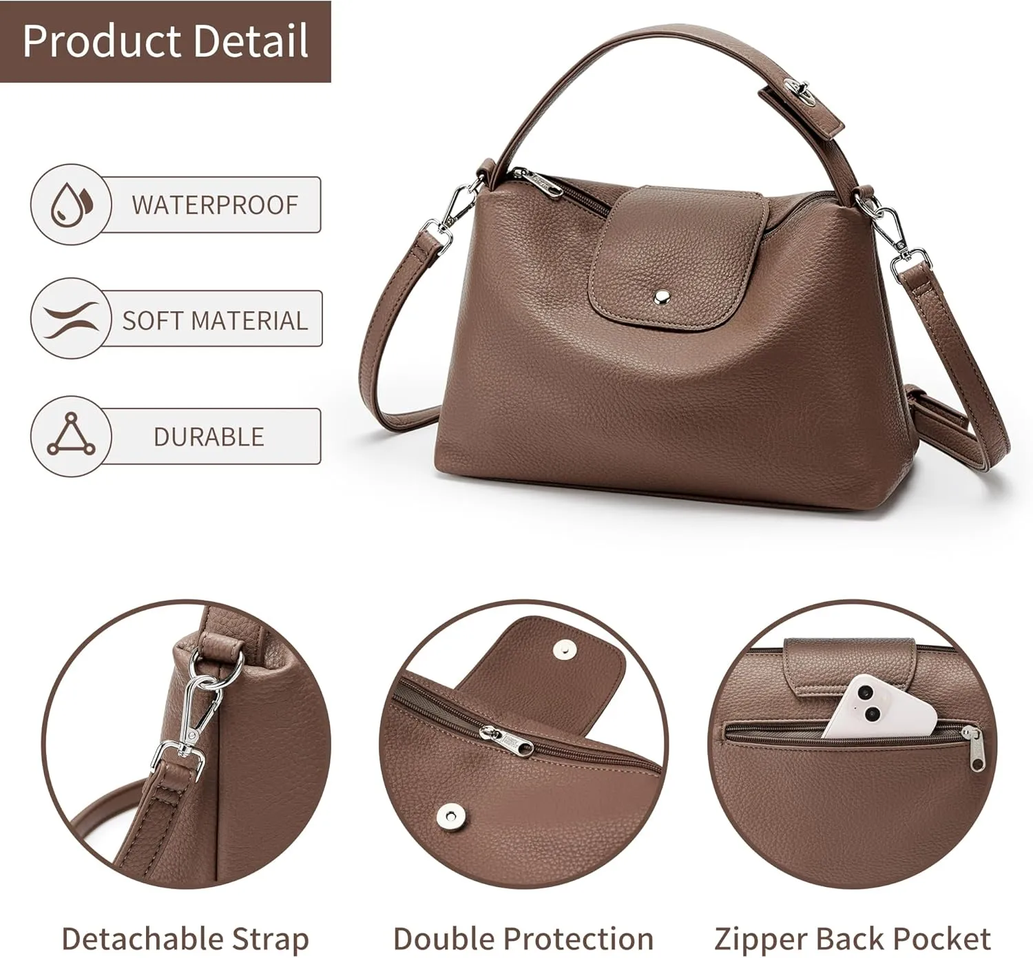 KALIDI Soft Vegan Leather Hobo Bag, Crossbody Purses Satchel for Women with Top Handle