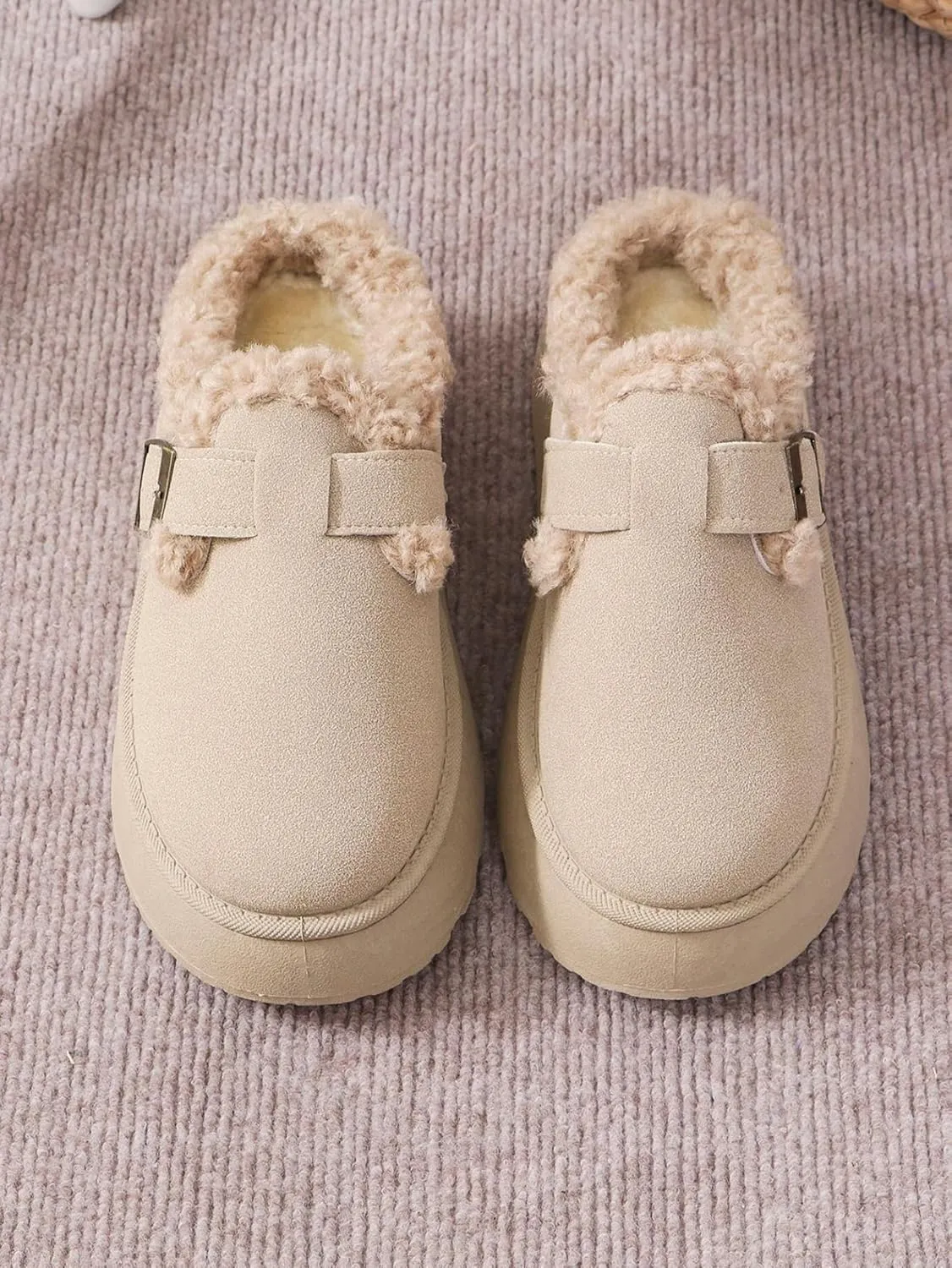 Katutude Women's Slippers Thick Rubber Sole Fleece Lined Snow Boots Slip-On Shoes Soft Comfy Indoor Outdoor Anti-Slip Slipper Shoes