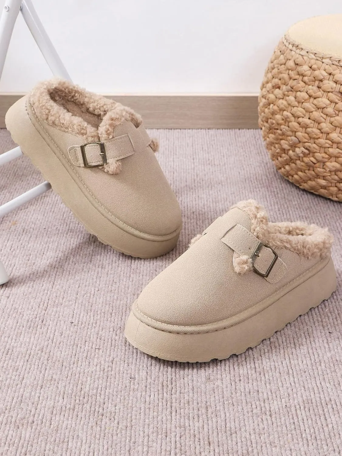 Katutude Women's Slippers Thick Rubber Sole Fleece Lined Snow Boots Slip-On Shoes Soft Comfy Indoor Outdoor Anti-Slip Slipper Shoes