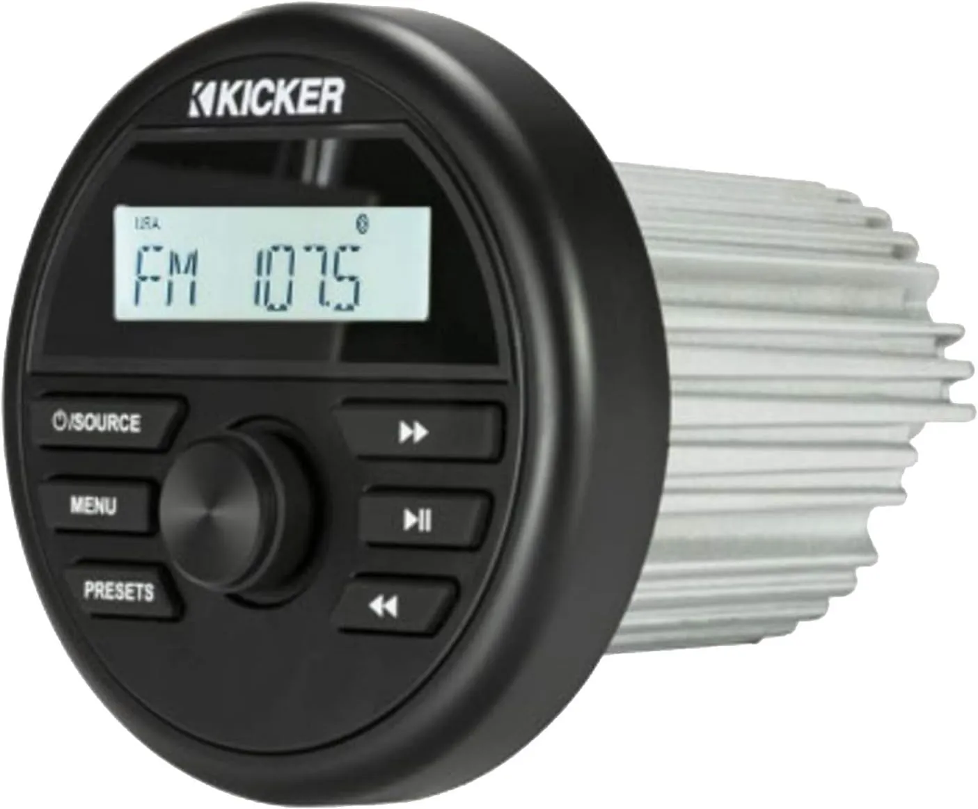 KICKER 46KMC2 Marine Bluetooth All-Weather AM/FM USB/AUX Gauge Style Media Center Receiver W/Black Cover, 2X 6.5 150W Max Power White RGB LED Coaxial Boat Speakers, 50 Feet 16G Speaker Wire, Antenna