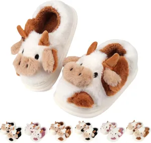 Kids Cow Slippers丨Toddler Boys Girls Animal Slippers丨Youth Fuzzy Slippers丨Comfy House Slippers Shoes丨Memory Foam丨Cute Cartoon丨Soft Non-slip