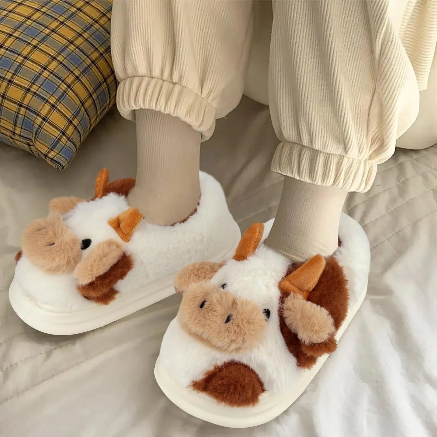Kids Cow Slippers丨Toddler Boys Girls Animal Slippers丨Youth Fuzzy Slippers丨Comfy House Slippers Shoes丨Memory Foam丨Cute Cartoon丨Soft Non-slip