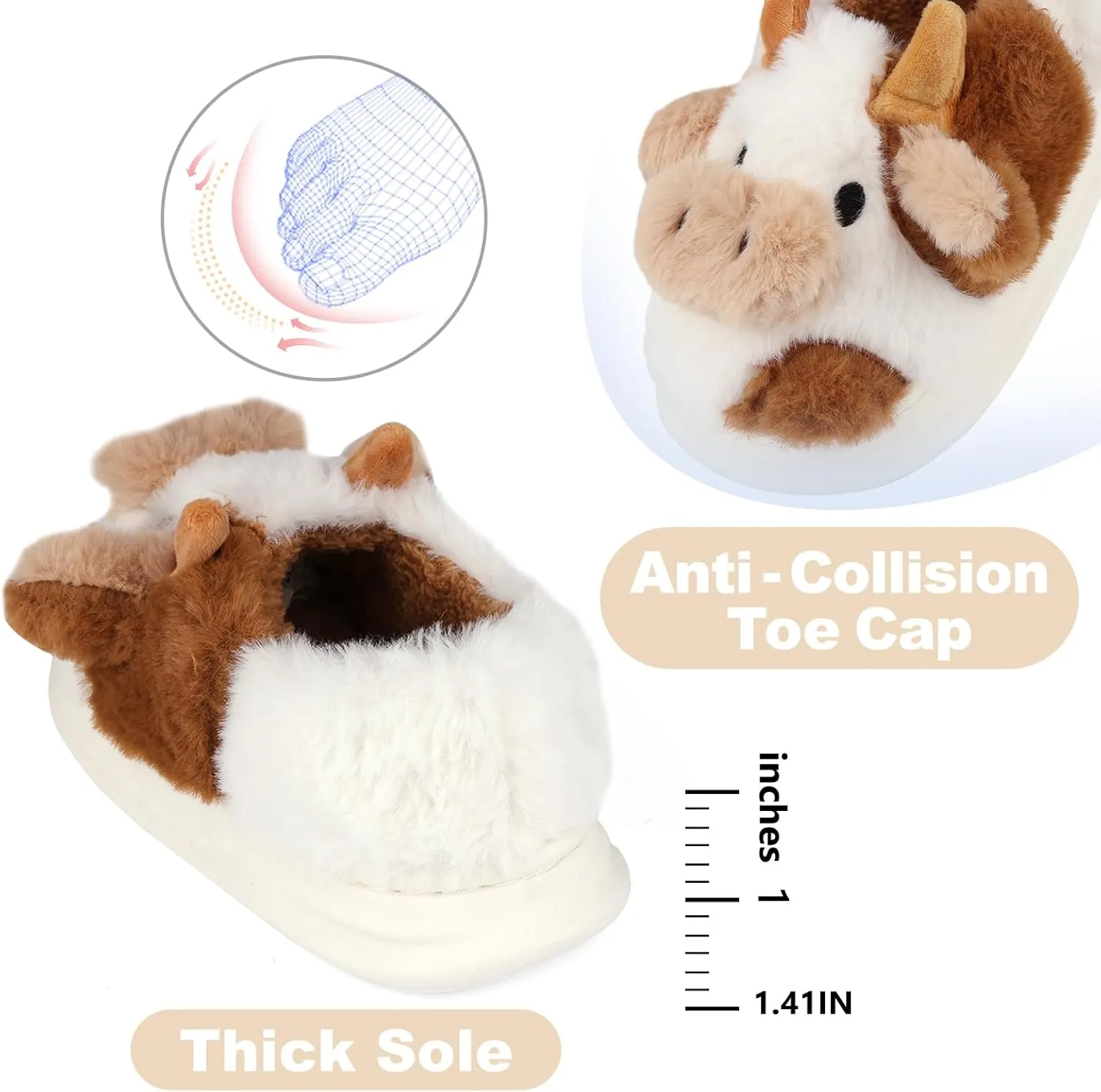 Kids Cow Slippers丨Toddler Boys Girls Animal Slippers丨Youth Fuzzy Slippers丨Comfy House Slippers Shoes丨Memory Foam丨Cute Cartoon丨Soft Non-slip