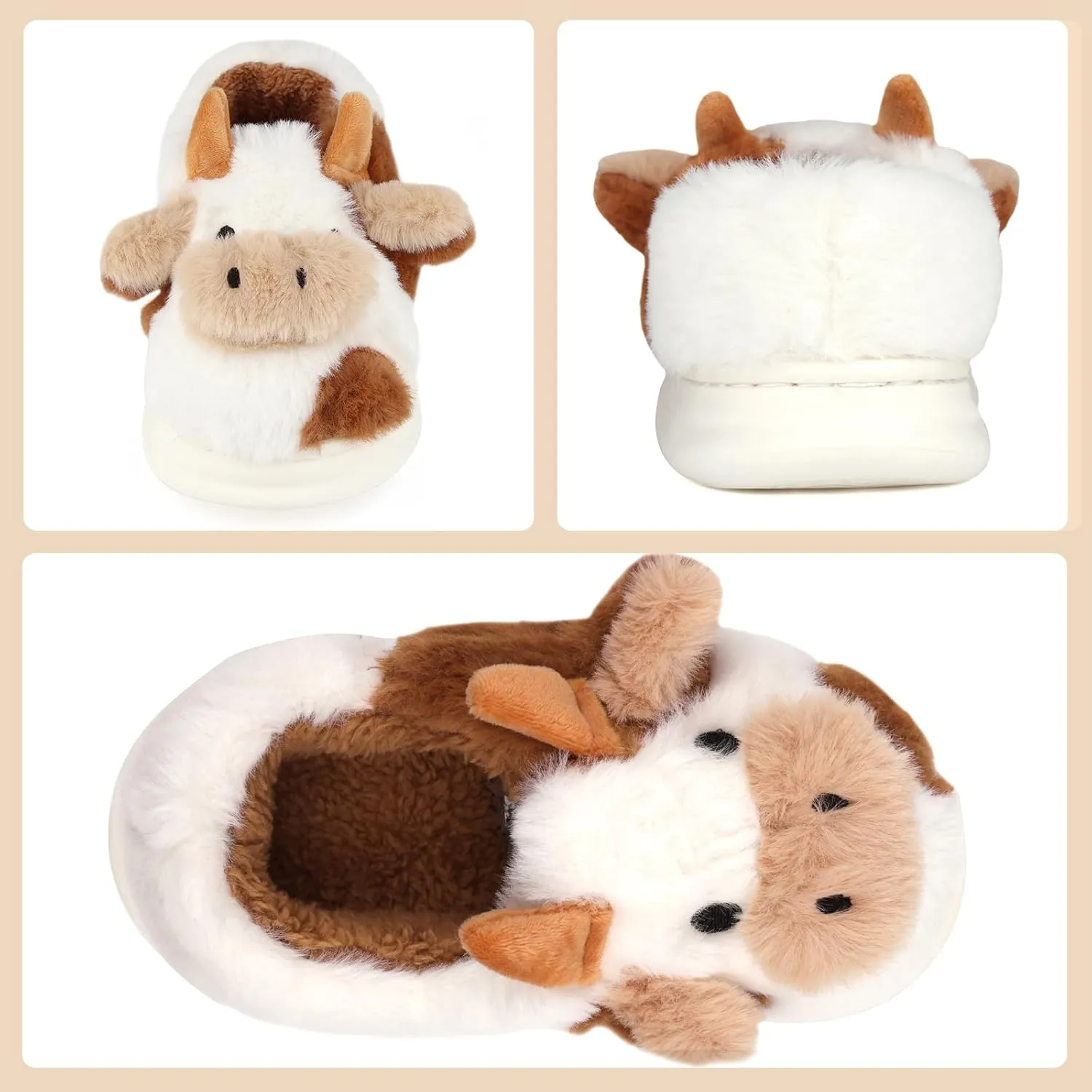 Kids Cow Slippers丨Toddler Boys Girls Animal Slippers丨Youth Fuzzy Slippers丨Comfy House Slippers Shoes丨Memory Foam丨Cute Cartoon丨Soft Non-slip