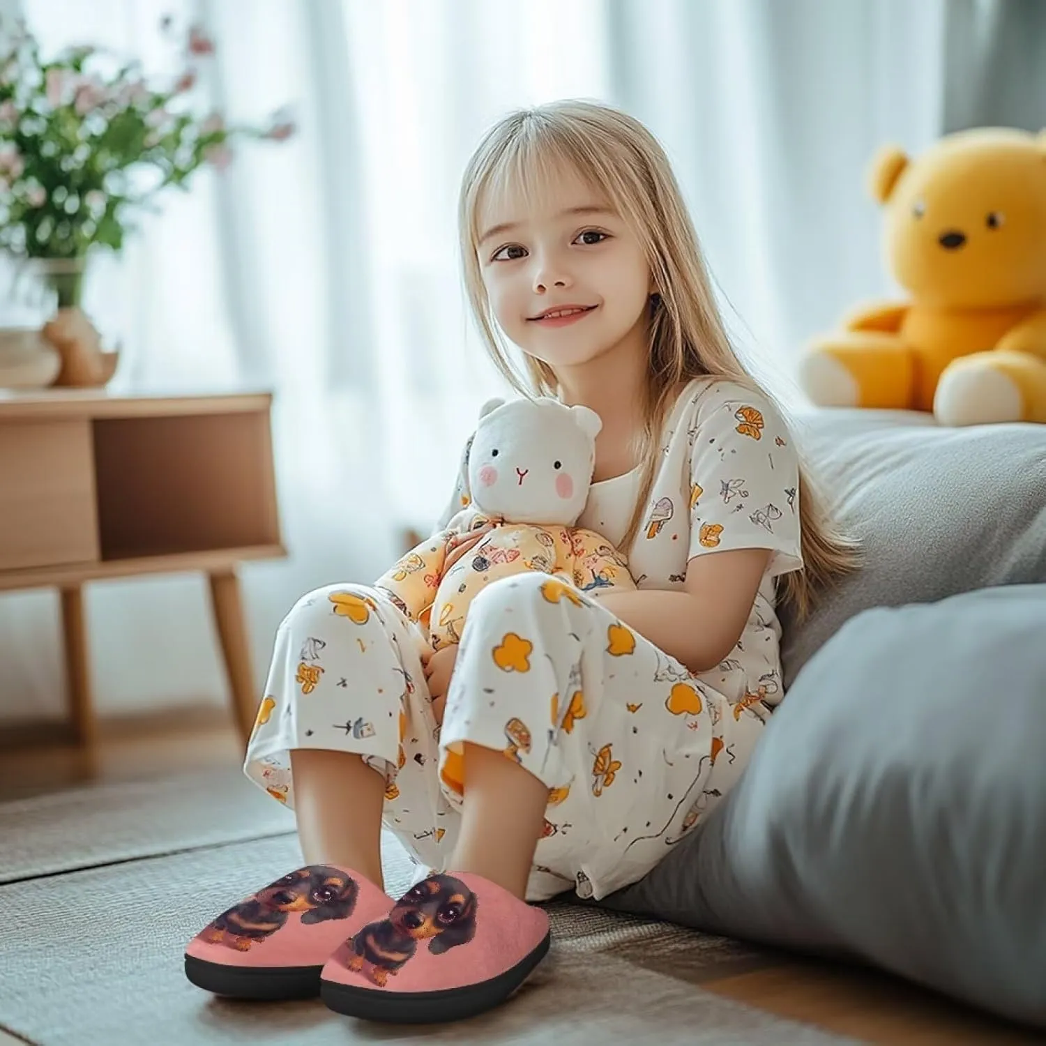 Kids House Slippers Pink, Warm Soft Slippers Home Slippers for Girls Non Slip, Comfy Cozy Slippers Indoor