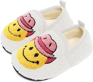 Kids Slippers Toddler Smile Face House Slippers Indoor Home Non-Slip Rubber Sole Shoes Warm Cozy Socks
