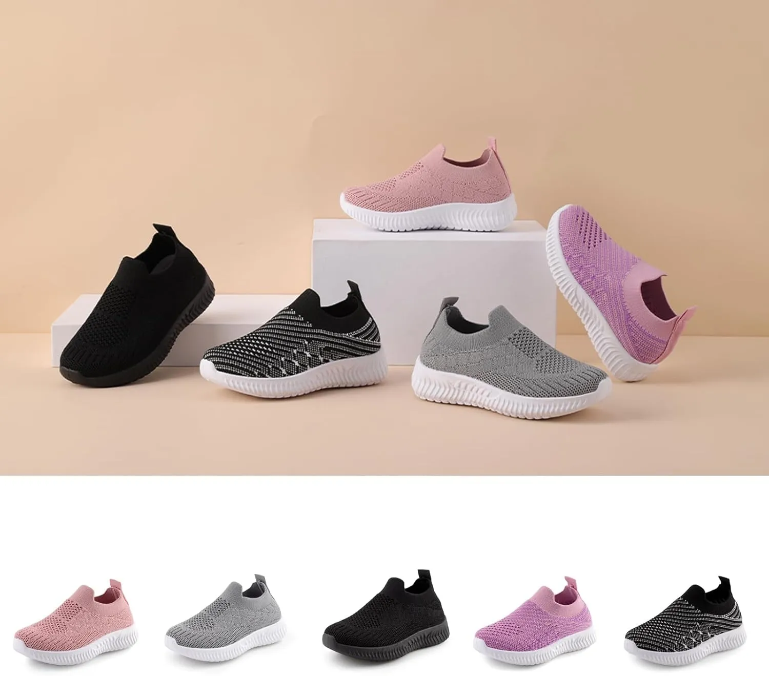 Kids Sneakers Girls' Sneakers Breathable Mesh Slip on Walking Shoes for Boys and Girls