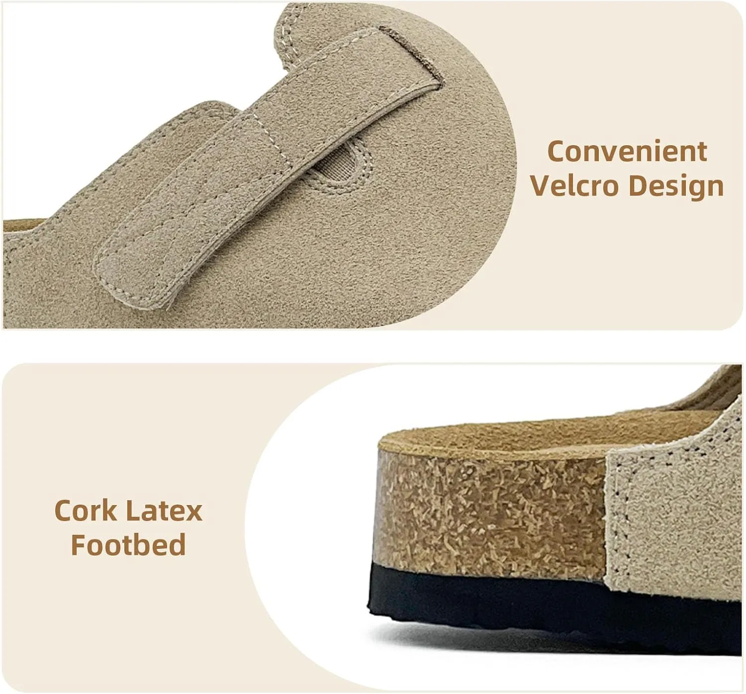 Kids Suede Clogs Boys Girls Sandals Leather Mules Cork Footbed Slippers with Arch Support Comfort Slip On Slippers Classic Adjustable