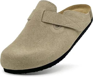 Kids Suede Clogs Boys Girls Sandals Leather Mules Cork Footbed Slippers with Arch Support Comfort Slip On Slippers Classic Adjustable
